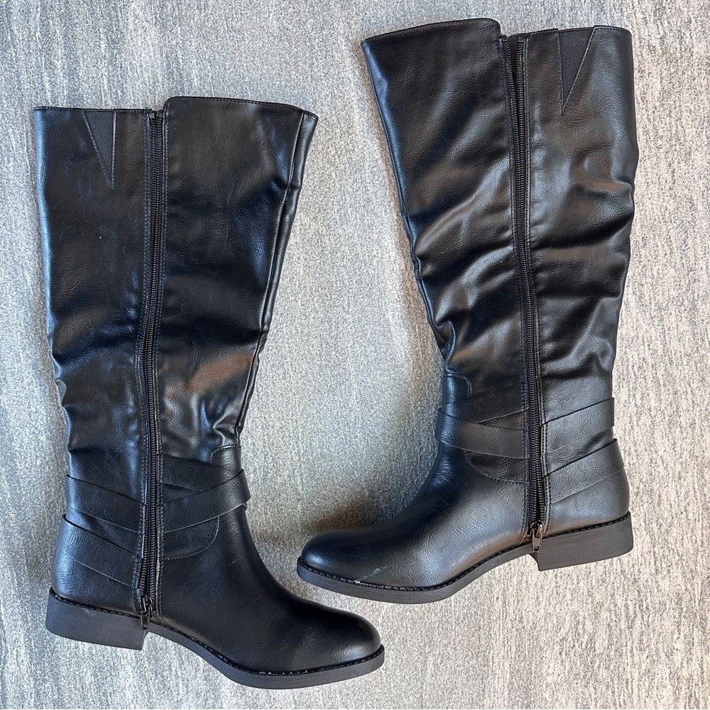 NWT Style & Co Black Riding Boots Faux Leather Wide‑Calf Round Toe Full Zip 7.5 - Picture 2 of 16